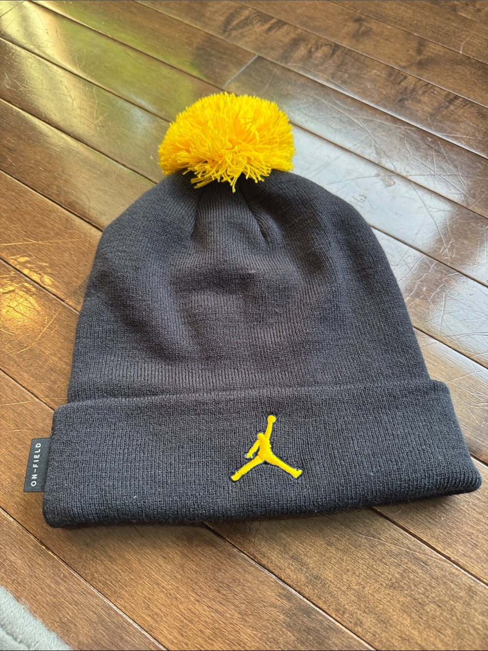 Jordan men Navy Beanie with Yellow Pom and Jumpman